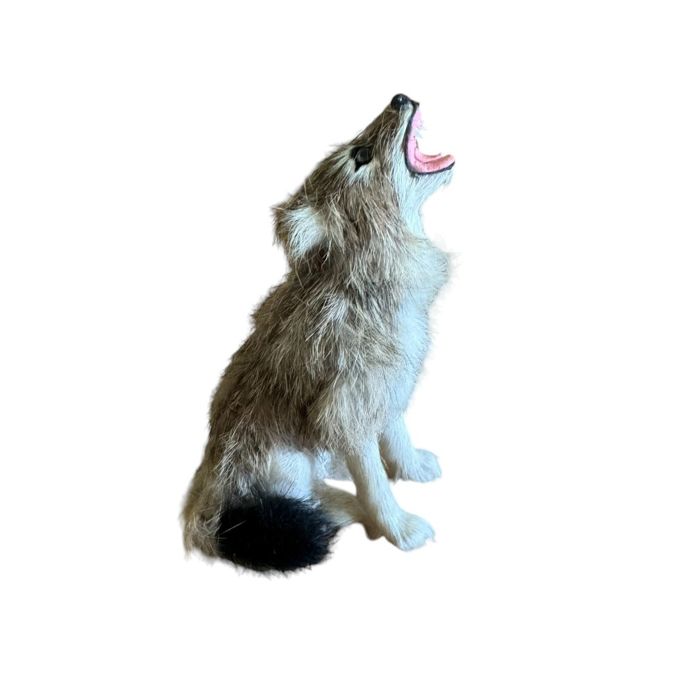 Realistic Looking 5.5" Howling Wolf Made With Rabbit Fur - Picture 1 of 6